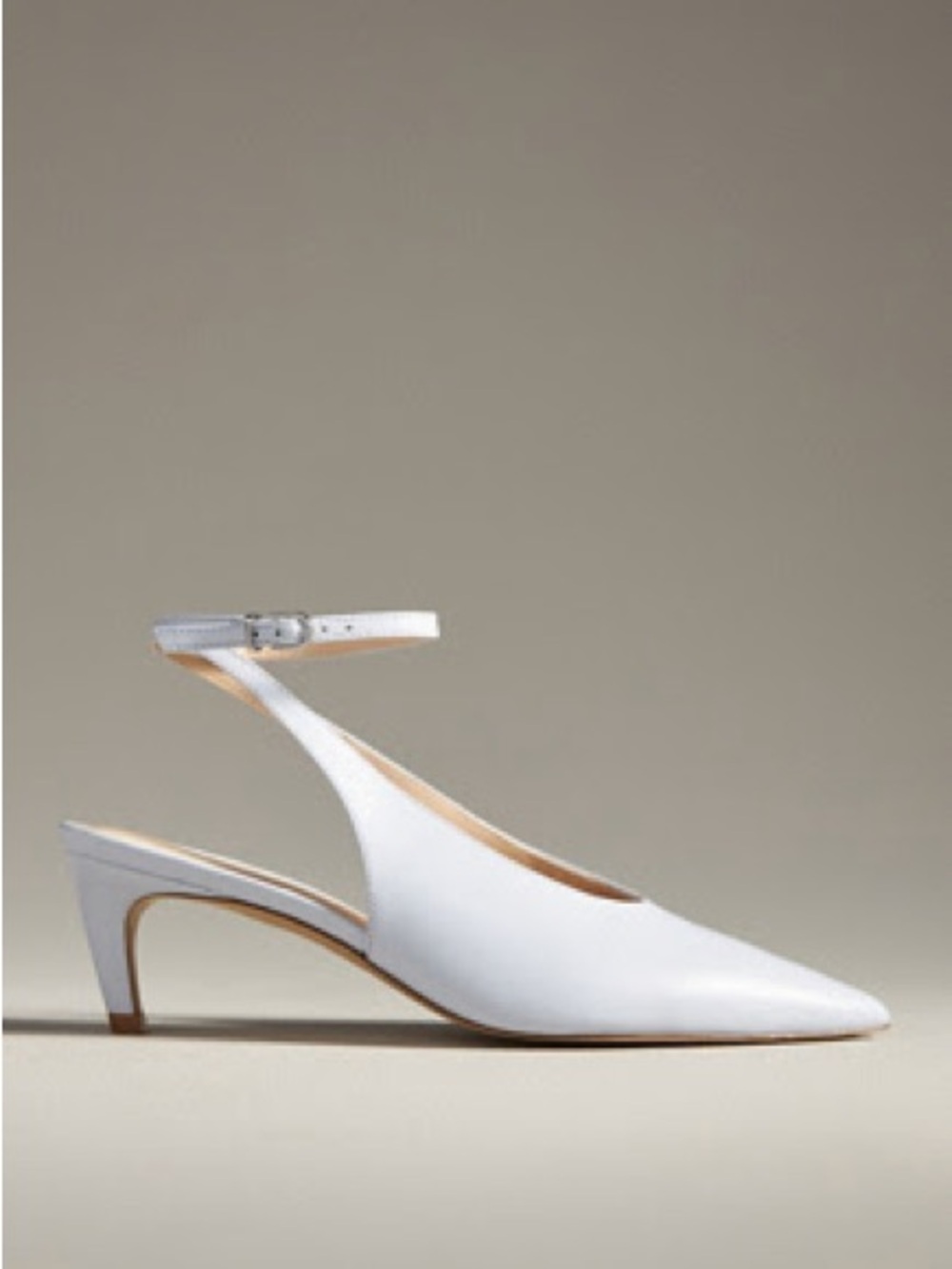 White Pointed Slingback Kitten Heel Pumps